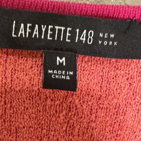 Lafayette 148 New York Sweater Womens Medium Pink Textured Stripe Cardigan Knit - Picture 2 of 7